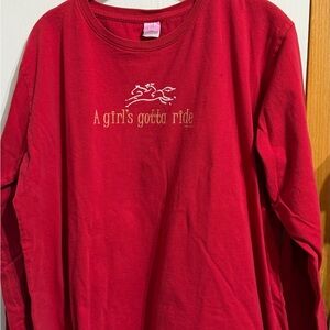 Cowgirl horse tee blouse red XL